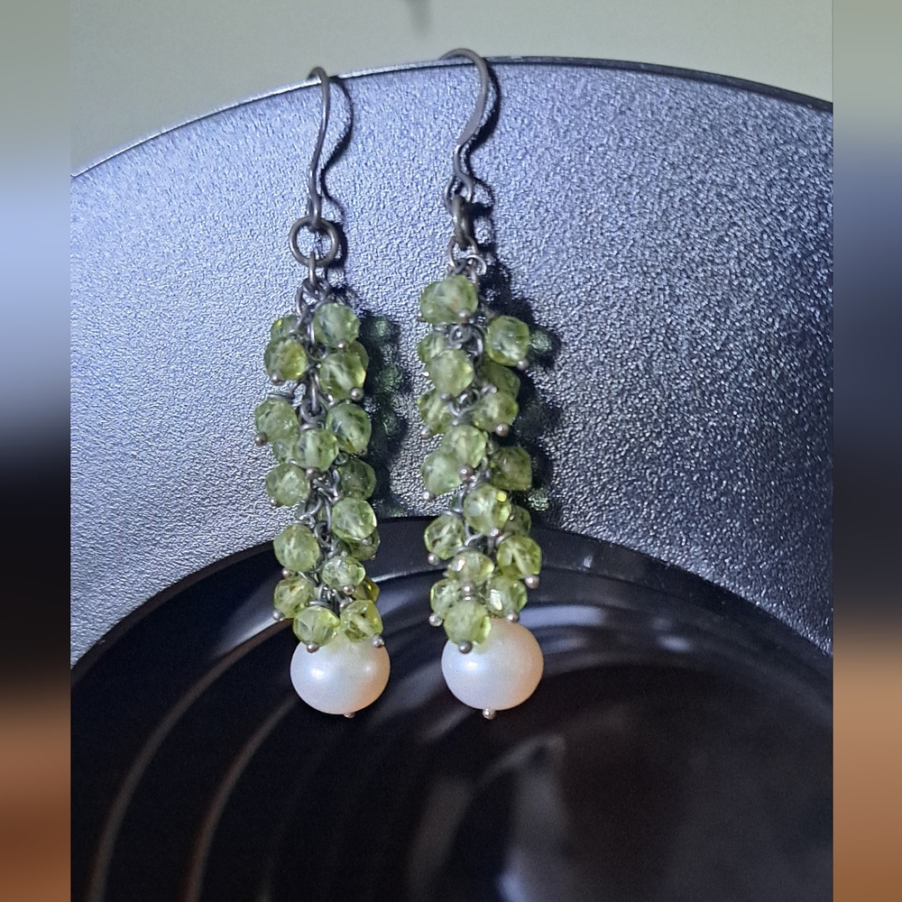 Elegant Green and White Dangle Earrings